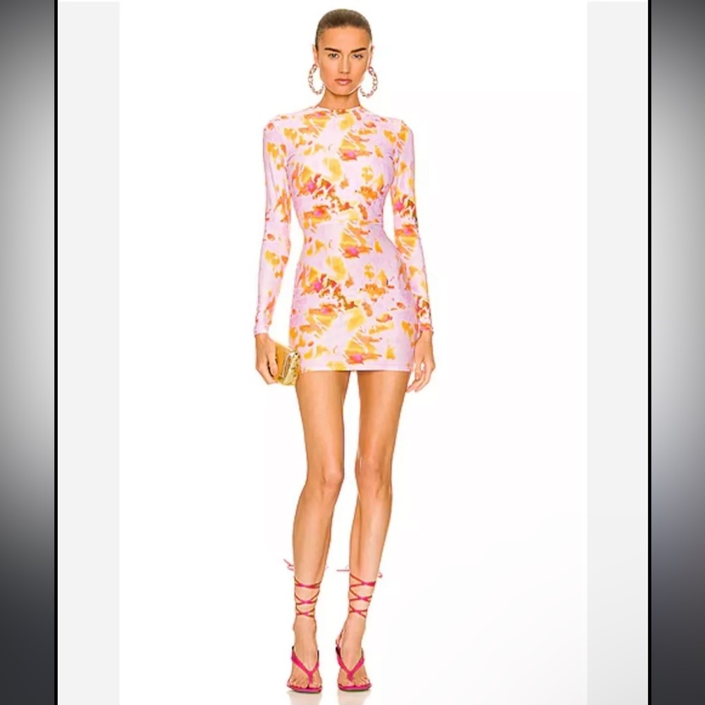 Alex Perry Calla Crew Long Sleeve Mini Dress in Tie Dye Print Size 2